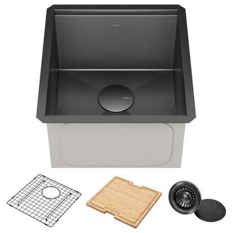 Undermount Stainless Steel 1-Bowl Kitchen Sink With Accessories, 17" Kwu1101-17
