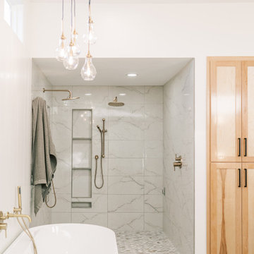 Warm Modern Primary Bathroom Remodel in Olathe