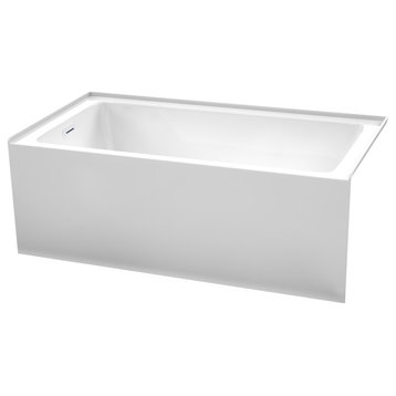 60x32" Alcove Bathtub, White, Left-Hand Drain, Overflow Trim, White
