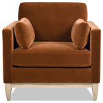 Jennifer Taylor Home - Knox 36" Modern Farmhouse Arm Chair, Burnt Orange Performance Velvet - The perfect blend between casual comfort and style, the Knox Seating Collection by Jennifer Taylor Home brings cozy modern feelings into any space. The natural wood base and legs make a striking combination with the luxurious velvet upholstery. The back and arm pillows are all removable and reversible for the ultimate convenience of care. Whether you're lounging alone or entertaining friends, let the Knox chair and sofa be the quintessential backdrop of your daily routine.