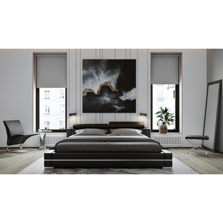 Hera Black Leather Platform Bed, Queen