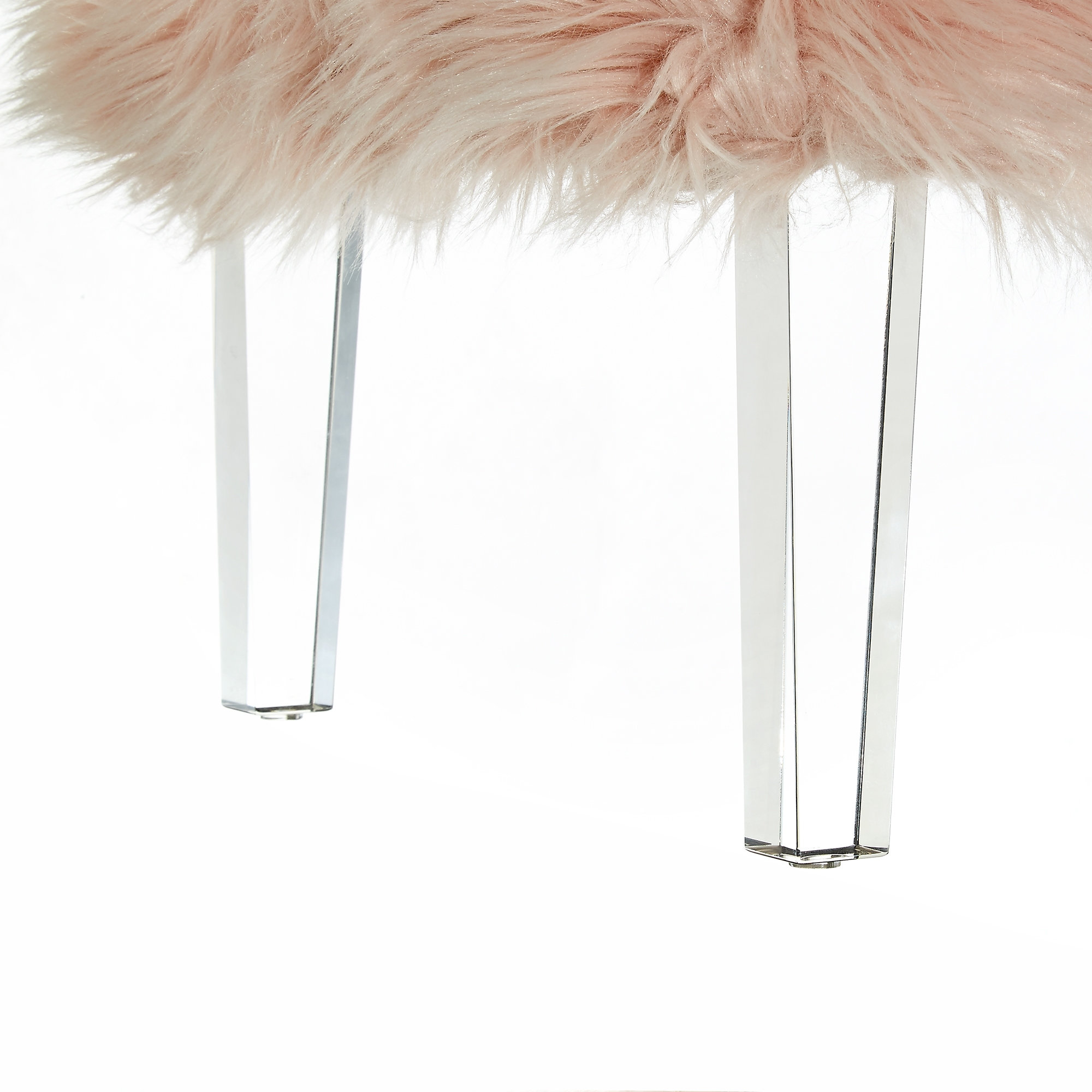 Theophania Luxe Faux Fur Acrylic Leg Ottoman, Rose