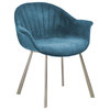 Norina Arm Dining Chair, Blue Soft Fabric Cover With Chrome Frame