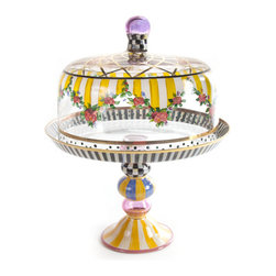 Striped Awning Cake Dome & Stand Set | MacKenzie-Childs - Serveware