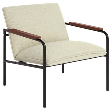 Pemberly Row Metal Frame and Cushioned Seat Lounge Chair in Ivory/Black
