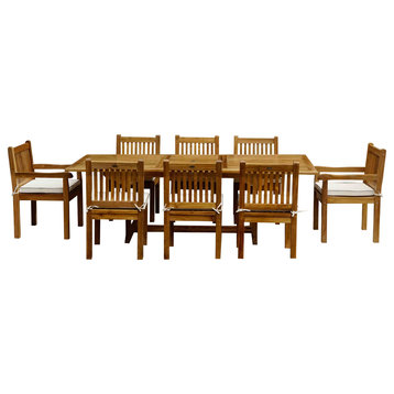 9-Piece Rectangular Teak Wood Elzas Table/Chair Set With Cushions