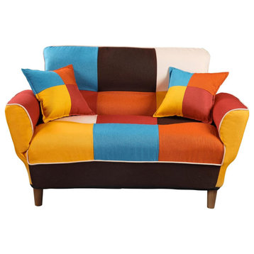 Unique Sleeper Sofa, Multicolored Polyester Upholstery With 2 Soft Throw Pillows