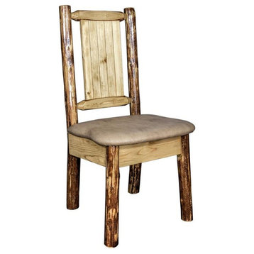 Montana Woodworks Glacier Country Solid Wood Side Chair with Engraved in Brown