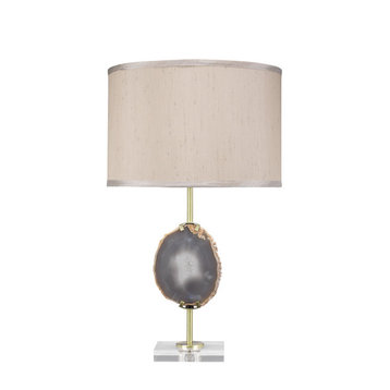 Elegant Natural Agate Slice Table Lamp Stone Geode Beige Gold Crystal Oval