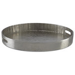 Currey & Company - Luca Silver Large Tray - The Luca Silver Large Tray has a scored textural interior bottom and sides made of cast aluminum in a silver finish. These provide this silver decorative tray with a rough luxe vibe. We also offer the Luca in a smaller sized tray and as a drinks table.