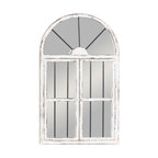 Distressed White Wood Arched Window Wall Mirror, 25" x 42"