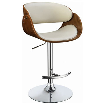 Coaster Contemporary Faux Leather Adjustable Bar Stool in Cream