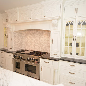 Dramatic White Traditional Kitchen with Black Accents