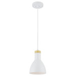 Novogratz x Globe Electric - Novogratz x Globe 1-Light Matte White Pendant Light With Wood Grain Accent - Surrounded by a room drenched in natural light, you'll notice the gorgeous wood accent on the Novogratz x Globe Pendant Light. A stunning white shade is topped with a light wood accent that adds a sophistication to this minimalist piece. Hanging from a white cord, you love using the Novogratz x Globe pendant as pop of color in your kitchen of the table or hanging side by side above a your kitchen island. Decorate with the Novogratz and Globe Electric - lighting made easy.