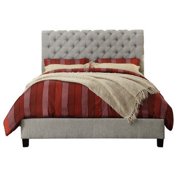 Calia Chesterfield Tufted Upholstered Full Size Platform Bed, Gray, Full Size