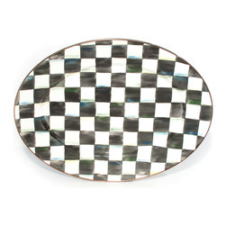 Courtly Check Enamel Oval Platter - Medium | MacKenzie-Childs - Serving Dishes And Platters