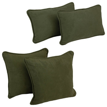 Double-Corded Solid Microsuede Throw Pillows, Set of 4, Hunter Green