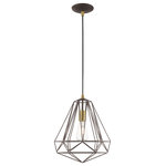Livex Lighting - Livex Lighting 1-Light Mini Pendant, Bronze - This mini pendant features a bronze angular frame in the contemporary tradition for a perfect accenting look. Featuring a single bulb and simple suspension, it's great solo over focus points or set in pairs or trios over long countertops and islands. The facet is a wonderful way to show off your modern style with ease.
