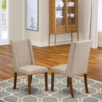 Set of 2 Dining Chair, Padded Seat With High Back and Nailhead Trim, Clay