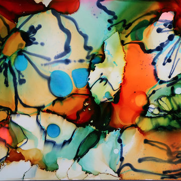 Tropics - Floral, Tropical Colorful Abstract Painting, Orange, Blue, White Decor