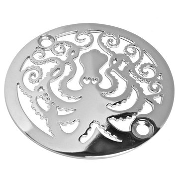 Round Shower Drain 3.25"  with Octopus Design, Brushed Stainless Steel/Nickel
