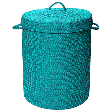 Colonial Mills Hamper Simply Home Solid Turquoise Round Hamper With Lid