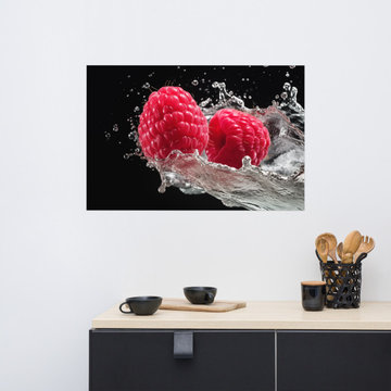 Decorative Kitchen Wall Decor: Burst of Freshness Raspberries in Water Realism