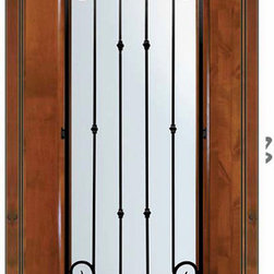 Prehung Front Single Door 80 Alder Valencia Full Lite Wrought Iron - Front Doors