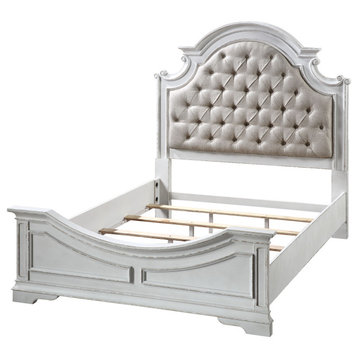 ACME Florian Queen Bed, Beige PU and Antique White