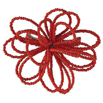 Red Beaded Napkin Rings, Set of 2