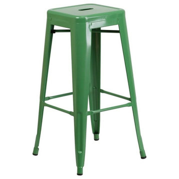 30'' High Backless Metal Indoor/Outdoor Barstool With Square Seat, Green