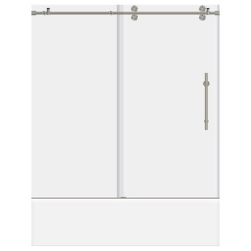 LessCare ULTRA-D Clear Glass Bath-Tub Door Brushed Nickel Finish, 56-60"x62"