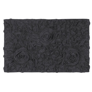 Bell Flower Collection Cotton Bath Rug, 21"x34", Gray