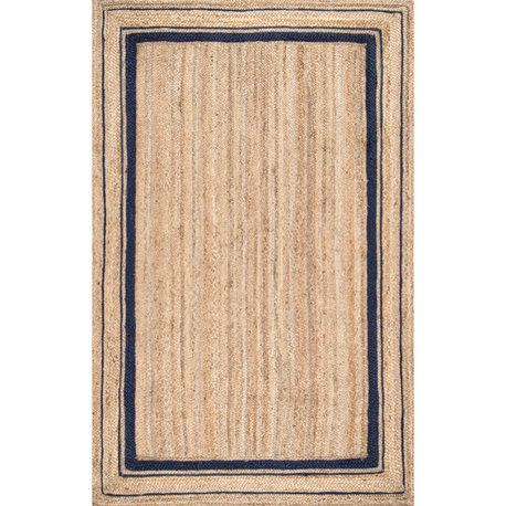 Nuloom Jute Braided Border Area Rug, Navy 2'6"x6'