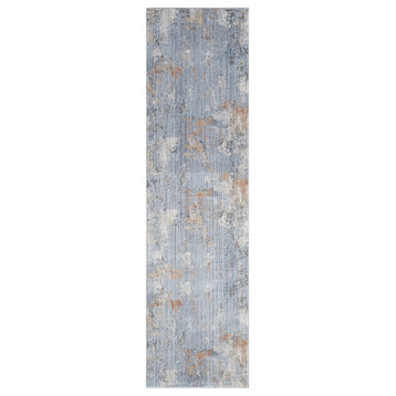 Nourison Abstract Hues 2'2" x 8' Grey Blue Modern Indoor Area Rug