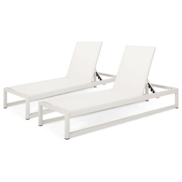 Hannah Outdoor Mesh Chaise Lounge, Set of 2, White