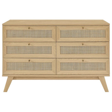 Modway Soma 6-Drawer Rattan MDF and Particleboard Dresser in Oak