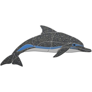 Crystal Level Swimming Dolphin Ceramic Swimming Pool Mosaic 36"x16", Grey