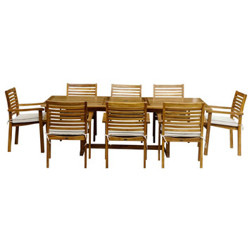 9-Piece Teak Wood Italy Table/Chair Set With Cushions