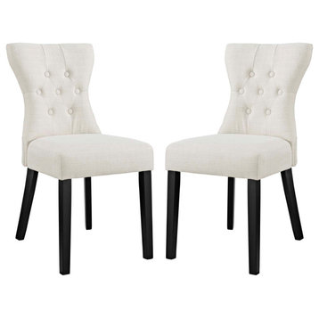 Beige Silhouette Dining Side Chairs Upholstered Fabric Set of 2