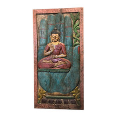 Consigned Wall Decor Buddha Carved Wood Art Handcrafted Decorative Sculpture