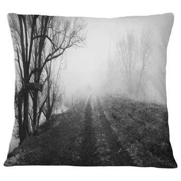 Black and White Misty Landscape Panorama Landscape Printed Throw Pillow, 18"x18"