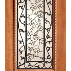 Floral Scrollwork Ironwork Glass, Single Door, Mahogany - Front Doors