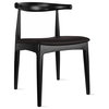 Set of 2 Modern Wooden Elbow Dining Chairs With PU Leather or Beige Fabric Seat, Black (Assembled)