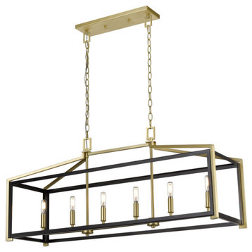 Wiscoy, 6 Light 42" Chain Linear Pendant, Brushed Satin Brass Finish