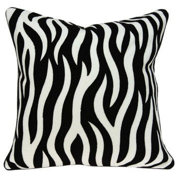 20" X 7" X 20" Transitional Black And White Zebra Pillow Cover With Poly Insert