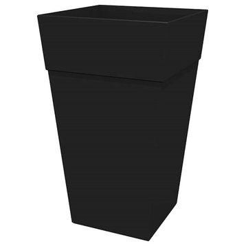 Bloem Finley Collection, Indoor Outdoor Tall Tapered Square Planter, Black 25"