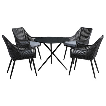 OVE Decors Elsmere 5-Piece Outdoor Dining All-Weather Resistant Set, Black