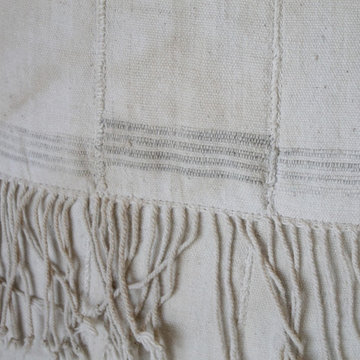 Pair of Creamy White African Mudcloth Pillows with Original Fringe Accents