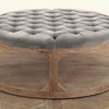 Marie French Country Round Grey-Blue Tufted Wood Coffee Table